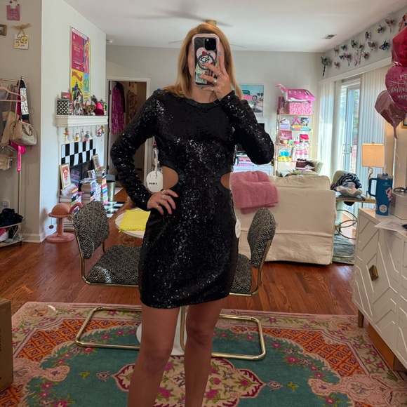 STAUD BLACK DOLCE SEQUIN MINI DRESS SIZE LARGE - Picture 7 of 7